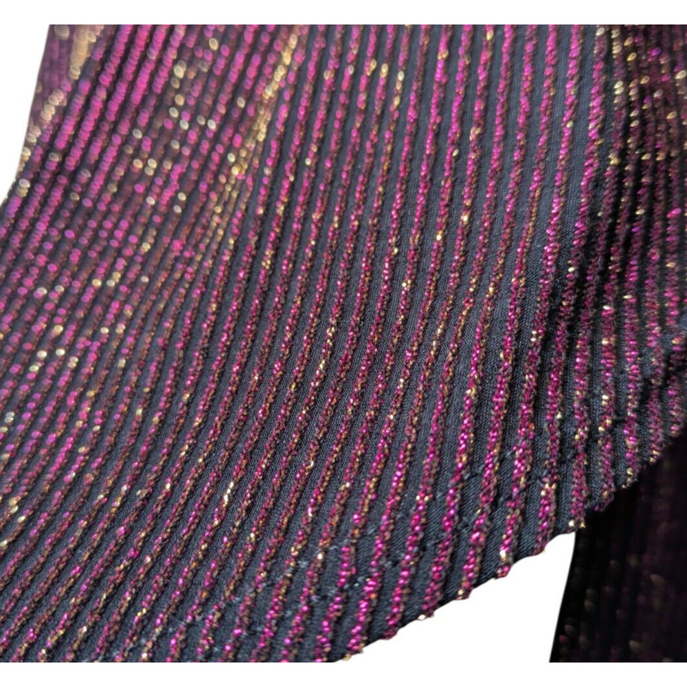 Black Halo Gavin Metallic Purple Black Ribbed Mini Dress Sz 4 Shimmer High Neck - Picture 7 of 11